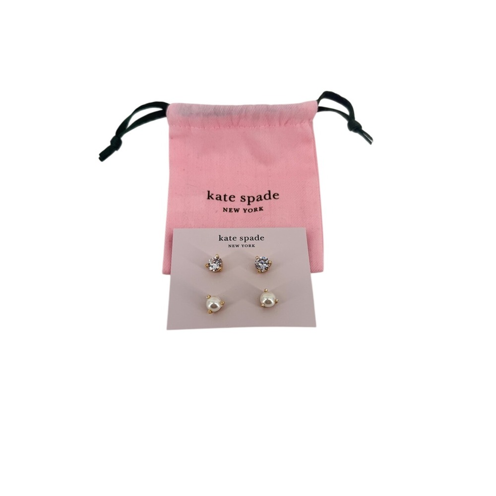 NWT Kate Spade Rise and Shine Stud Earring Set Pearl Cubic Zirconia‎ Gold NEW